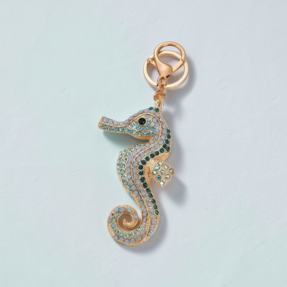 NEW*Keychain/Purse Charm-SEAHORSE. Blue, gold Lobster Clasp*NWT